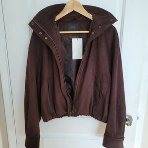Zara Brown Faux Suede Bomber Jacket XS NWT